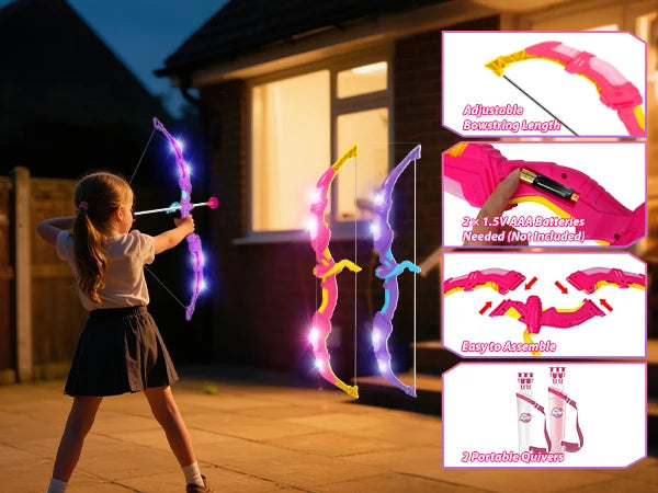 VATOS Night Light Bow and Arrow Toy for Girls Archery Set with Target Board