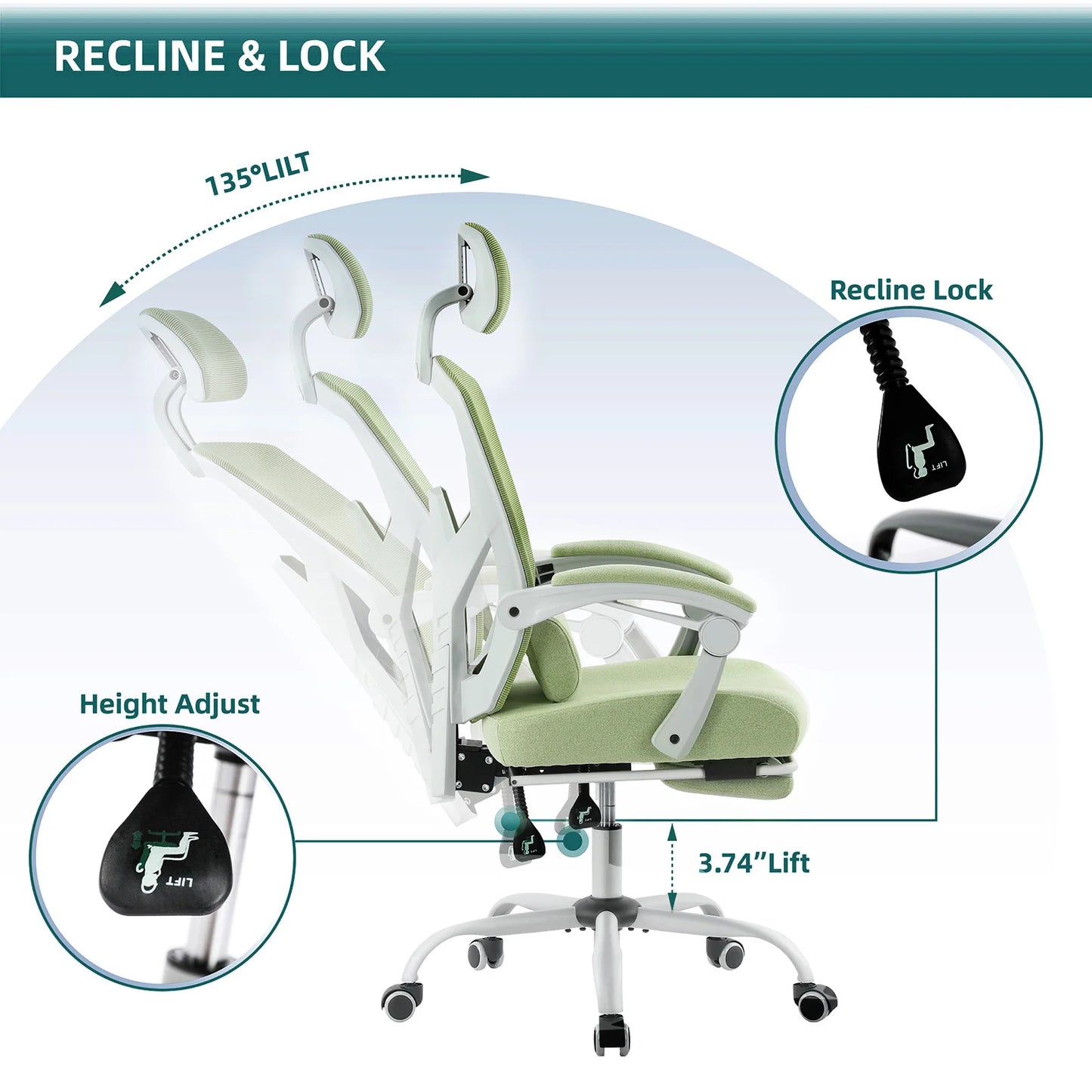 JHK Ergonomic Reclining High Back Mesh Office Chair With Lumbar Support Pillow