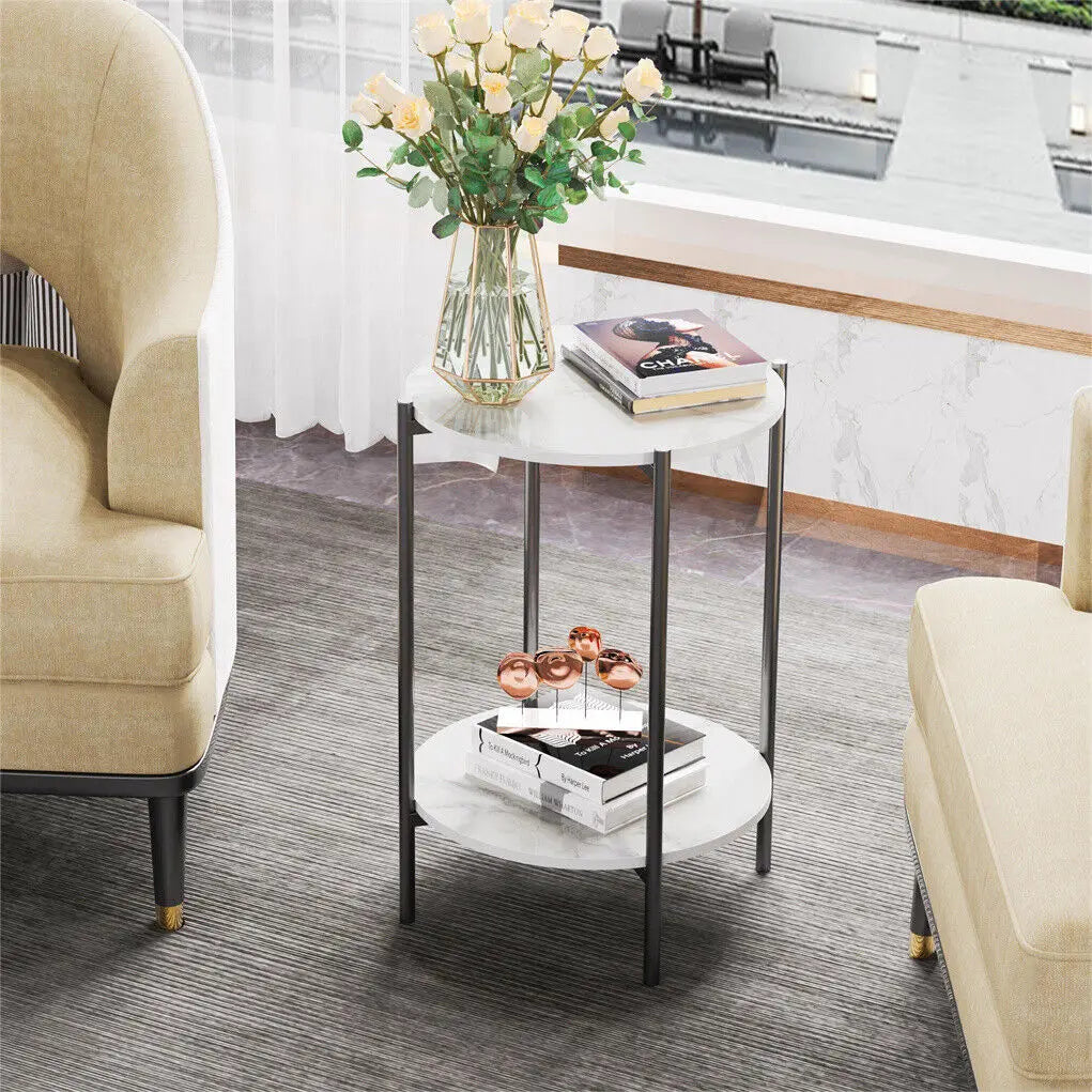 Two Tier Round Coffee End Tables Sofa Side Table Plant Stand