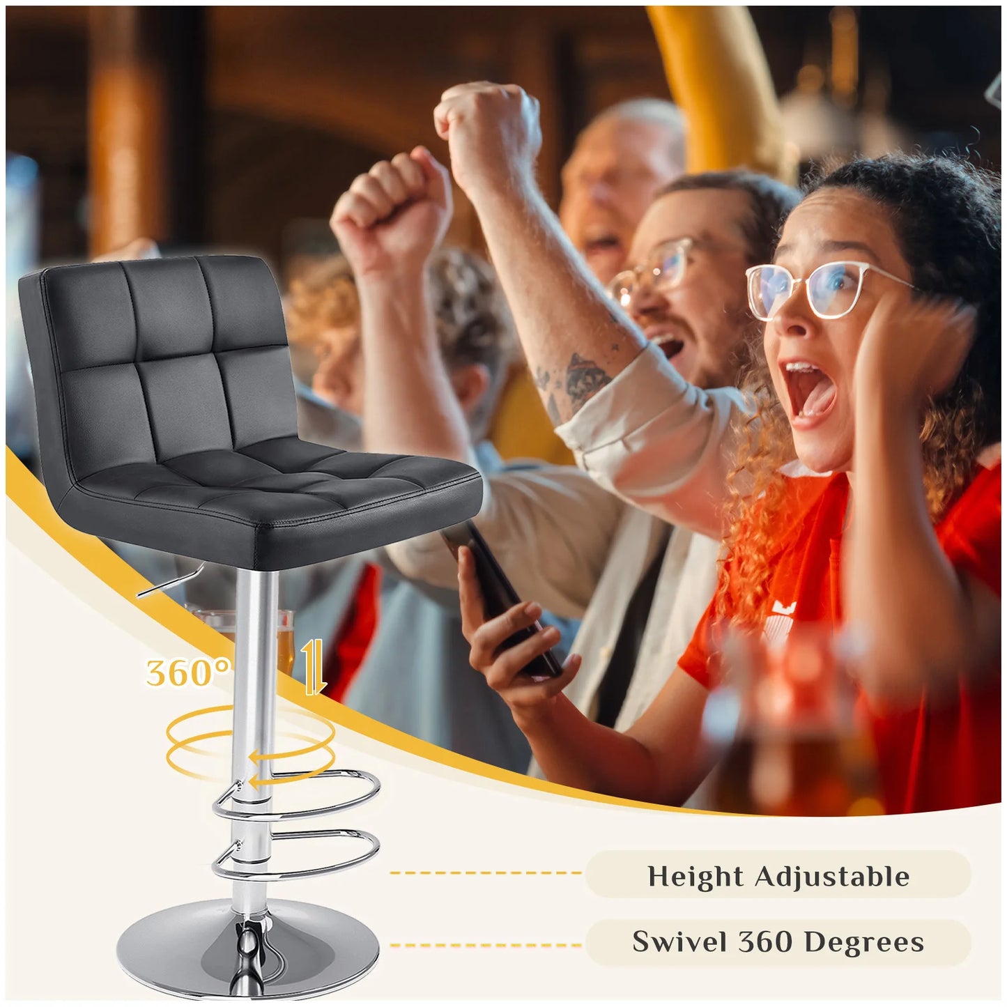 JHK PU Leather Bar Stools Set Of 2 Counter Height With SGS Gas Cylinder