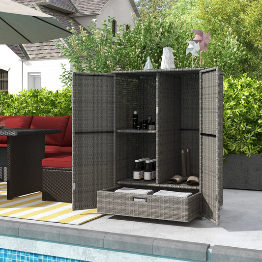 Outsunny Wicker Towel Rack Pool With Drawer Dark Gray