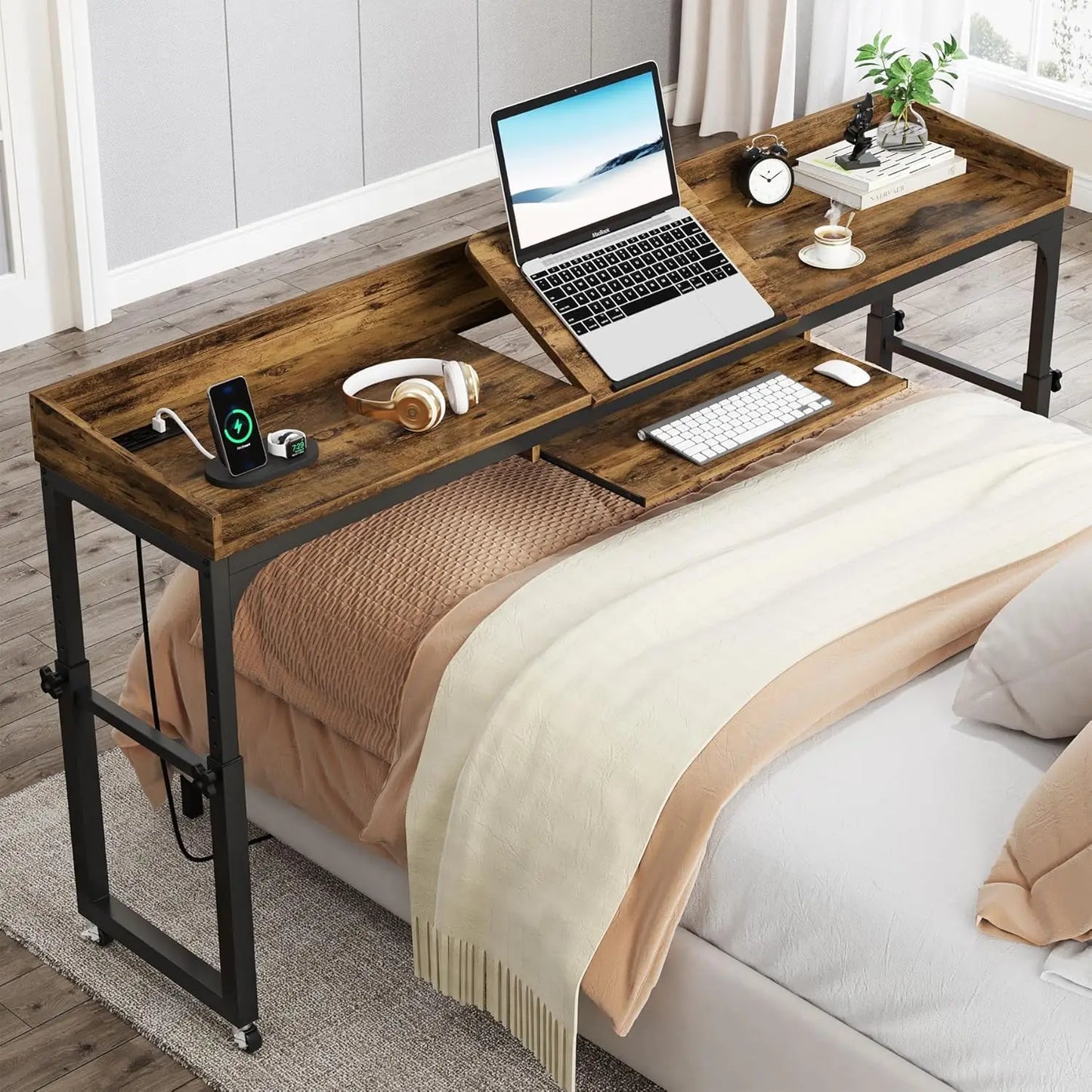 Height Adjustable Overbed Table With Wheels Laptop Desk