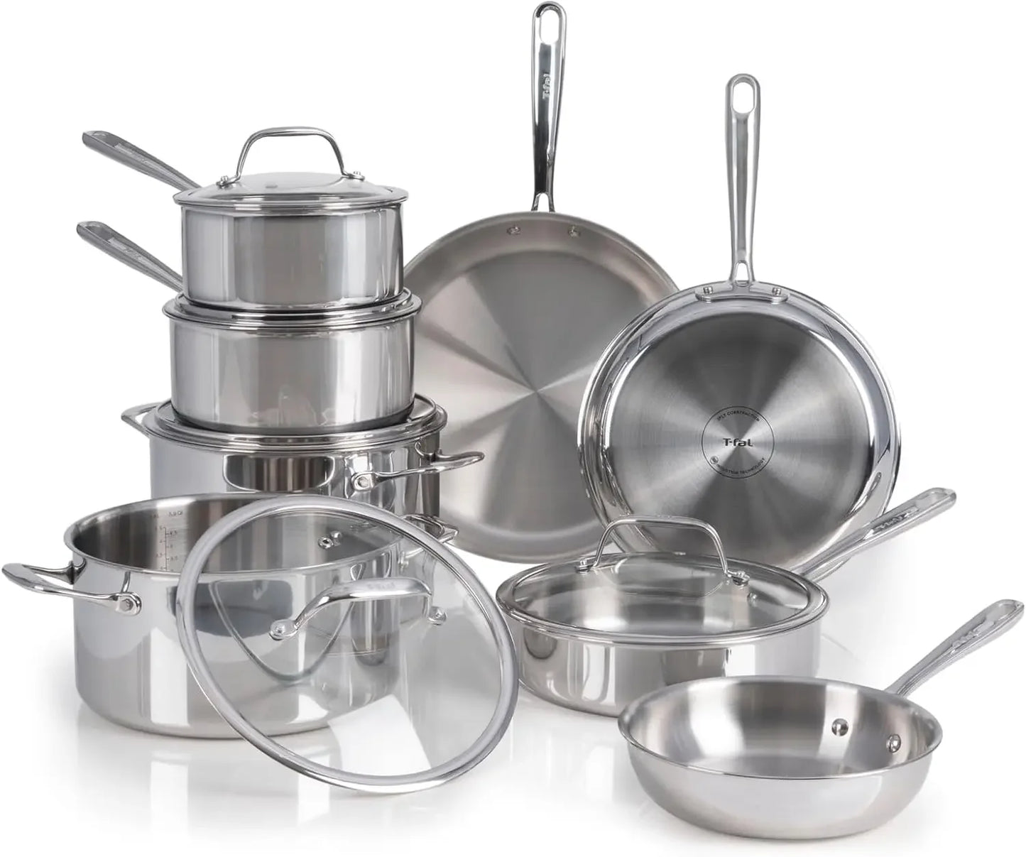 Pro Tri-Ply Stainless Steel Cookware Set 13 Piece Induction Compatible Oven Safe 500F Lids 350F Fast Even Heat Professional Quality Durable Pots and Pans Set Dishwasher Safe Silver