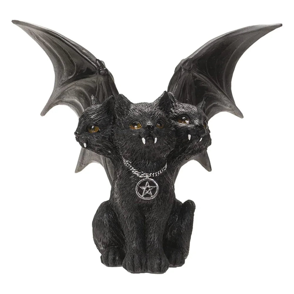 Halloween Decoration Three Head Cat Home Decor Resin Black Cat Tabletop Ornaments Dark Cat Statues for Party Decor