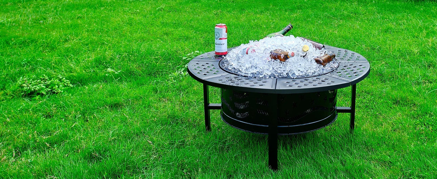42 Inch Outdoor Fire Pit With Grills Wood Burning Large Round Heavy Duty Metal