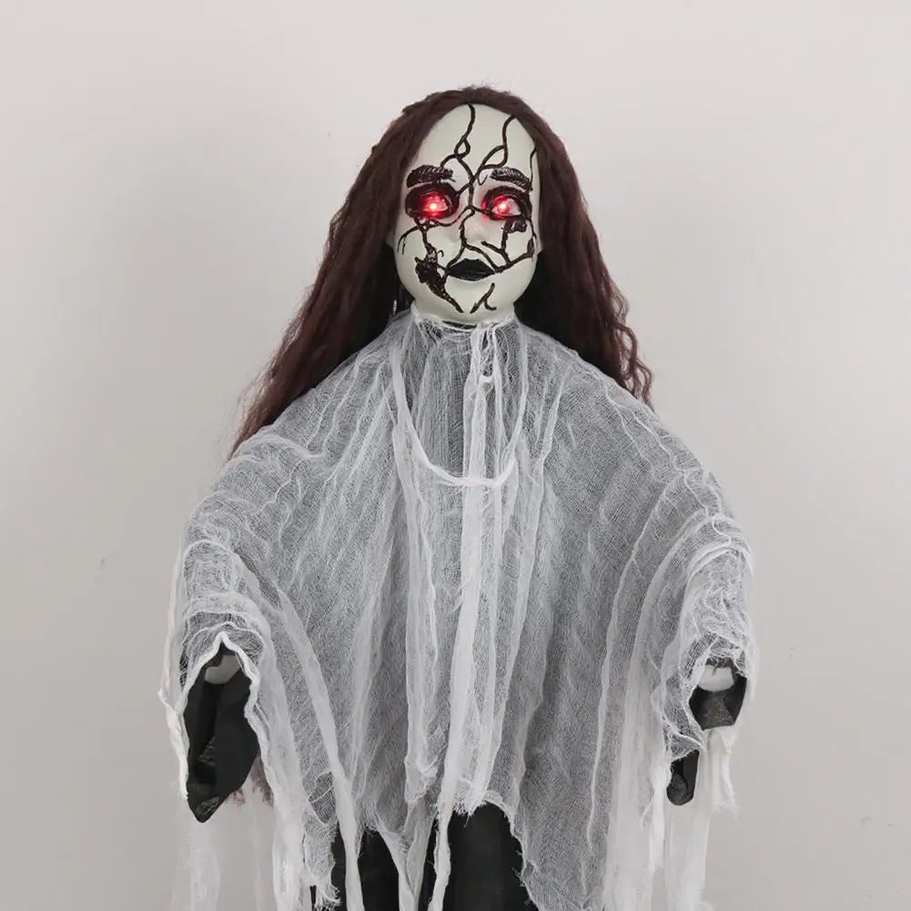 Life Size Animatronic Bride Decoration Halloween Ghost Bride Ornament with Sound Battery Operated Skeleton for Haunted House