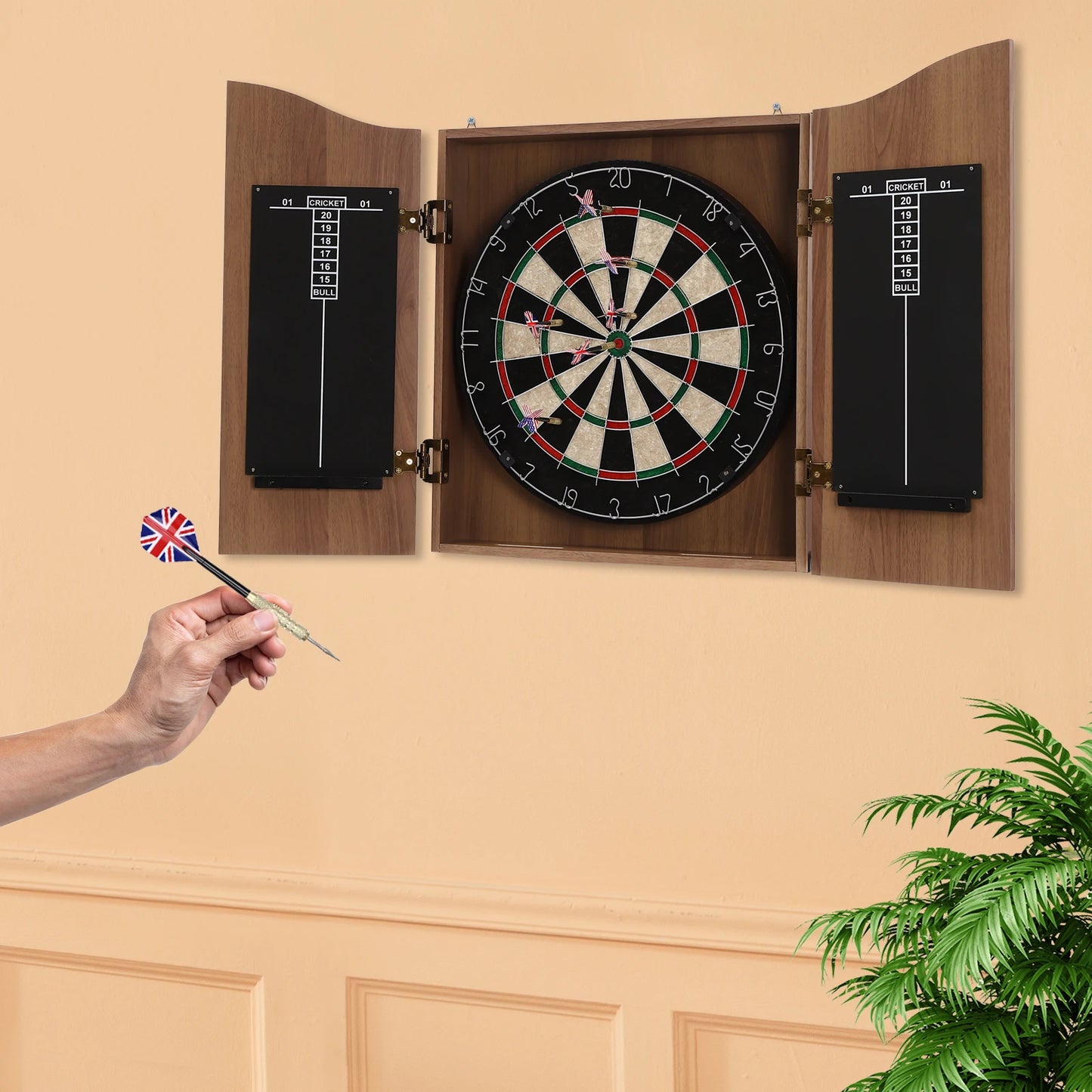 Premium Wall Mounted Dartboard Set With Cabinet Home Office