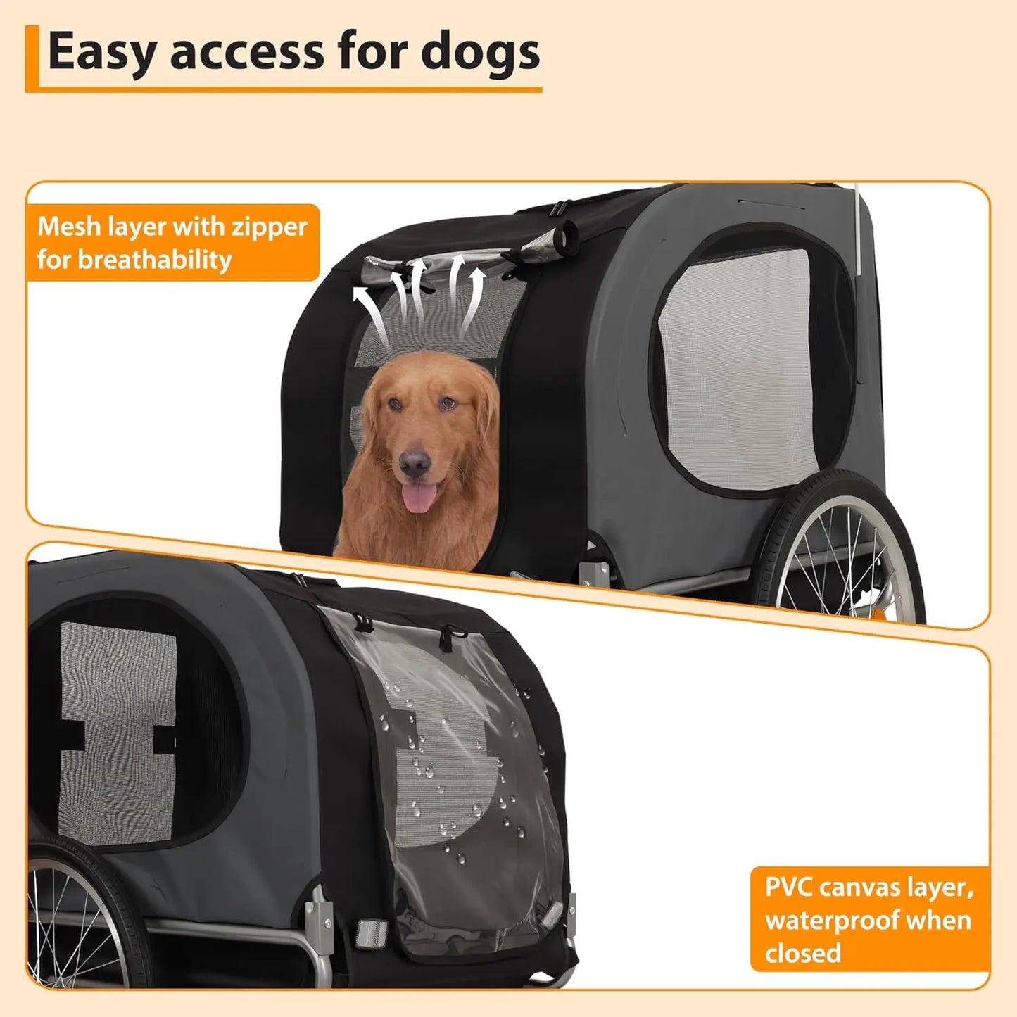 Steel Dog Bike Trailer With Universal Coupler Folding Pet Carrier 40kg