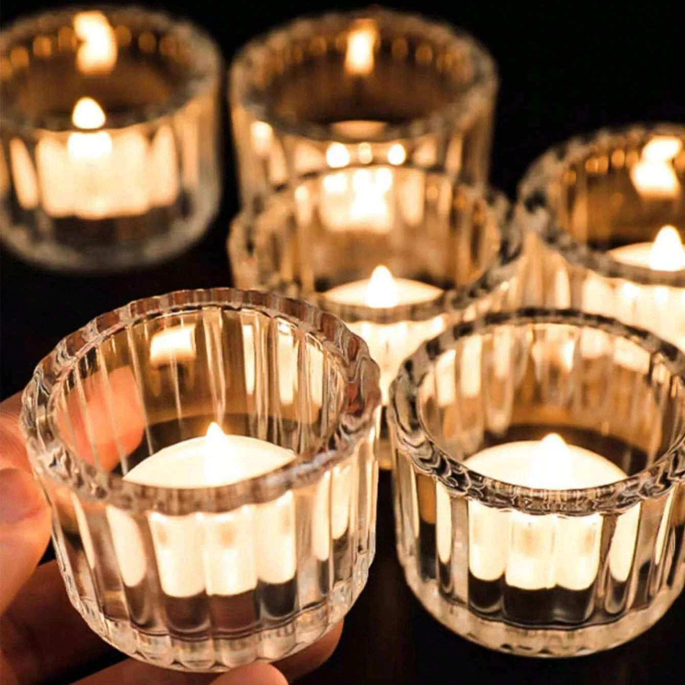 Glass Tealight Candle Holder 2 Pcs Clear Mini Centerpiece