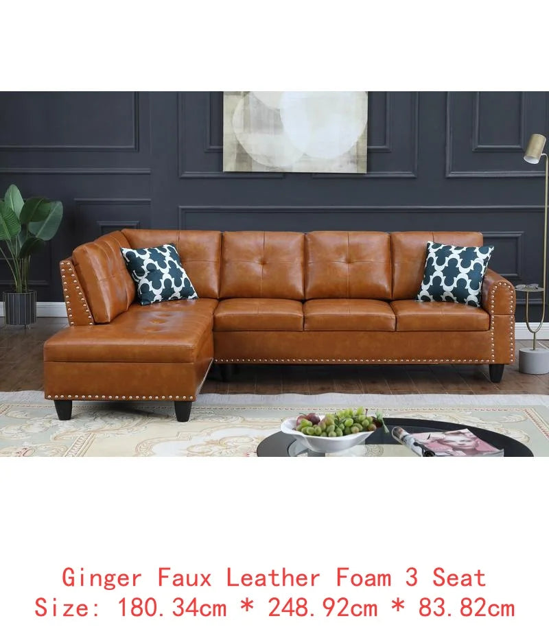 2 Piece Faux Leather Sectional Sofa Modern Morocco Living Room Set