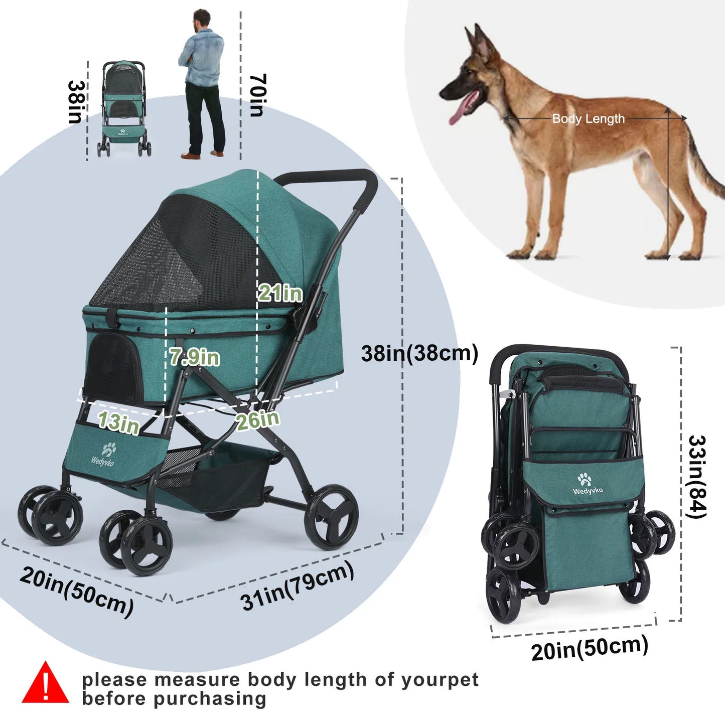 Medium Dog Pet Stroller With Poop Bags Reversible Handlebar
