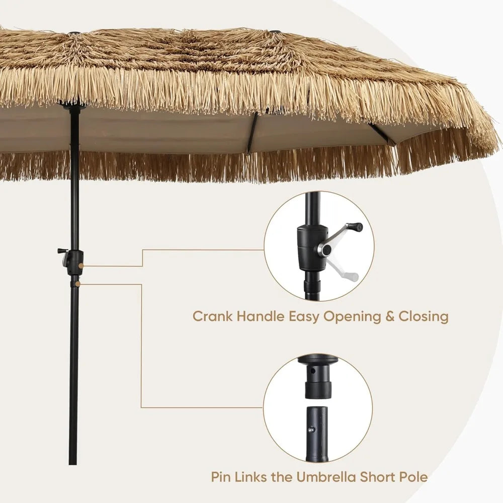 13ft Tiki Patio Umbrella With Crank 12 Ribs Market Style For Garden Lawn Deck