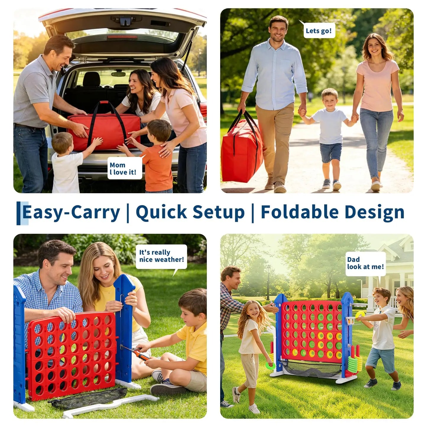 Giant 4 In 1 Yard Game Set With Adjustable Height And Hoop Ring Toss