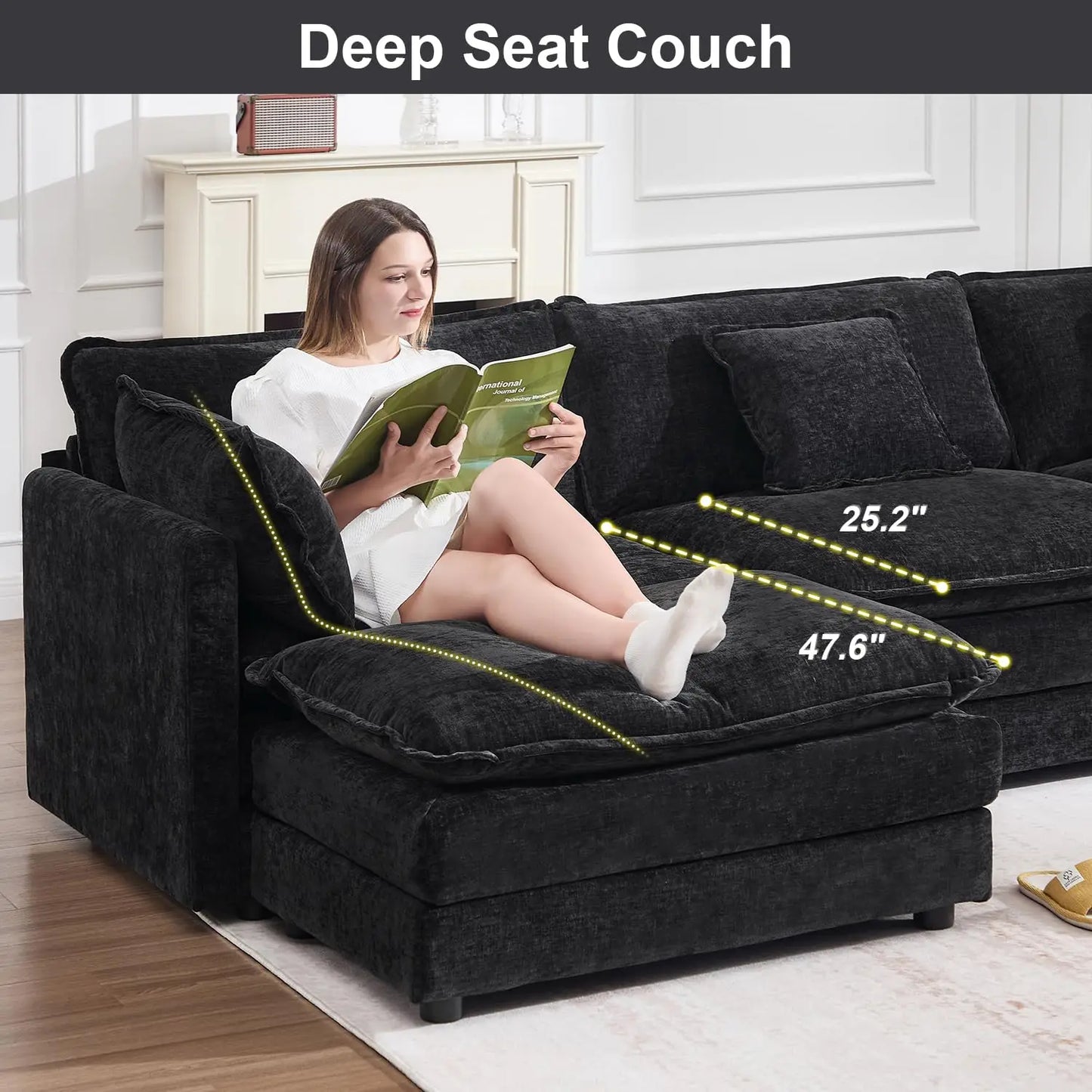 70 Inch Modular Sectional Sofa Modern L Shaped Cloud Couch 3 Seater With Ottoman