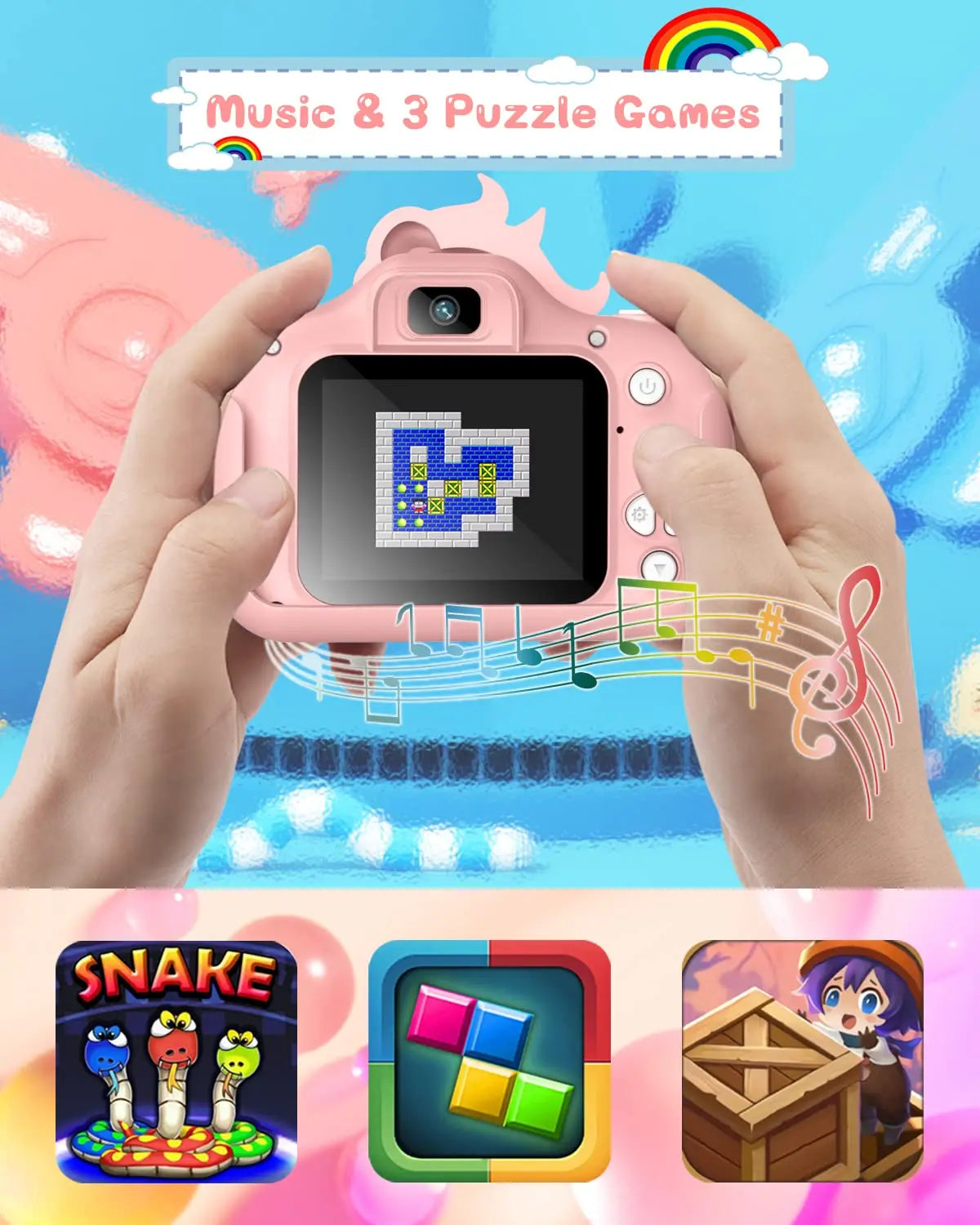 2 Inch Kids Camera 20MP 1080P HD Toddler Selfie Camera Cute Cartoon Digital Camera Toy With 32GB Card Gift For Girls And Boys