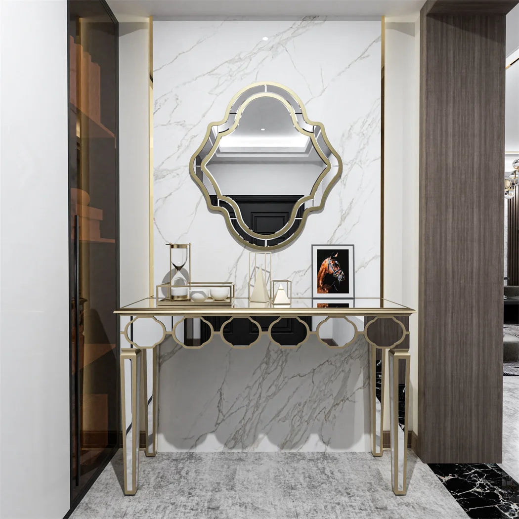 LUVODI Modern Glass Mirror Console Table Crushed Diamond