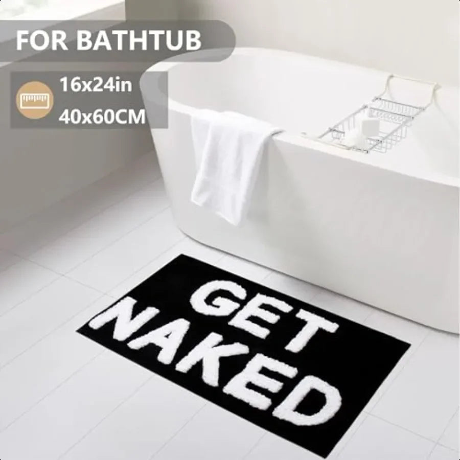 Get Naked Bath Mat Non Slip 16x24 Absorbent Black Rug