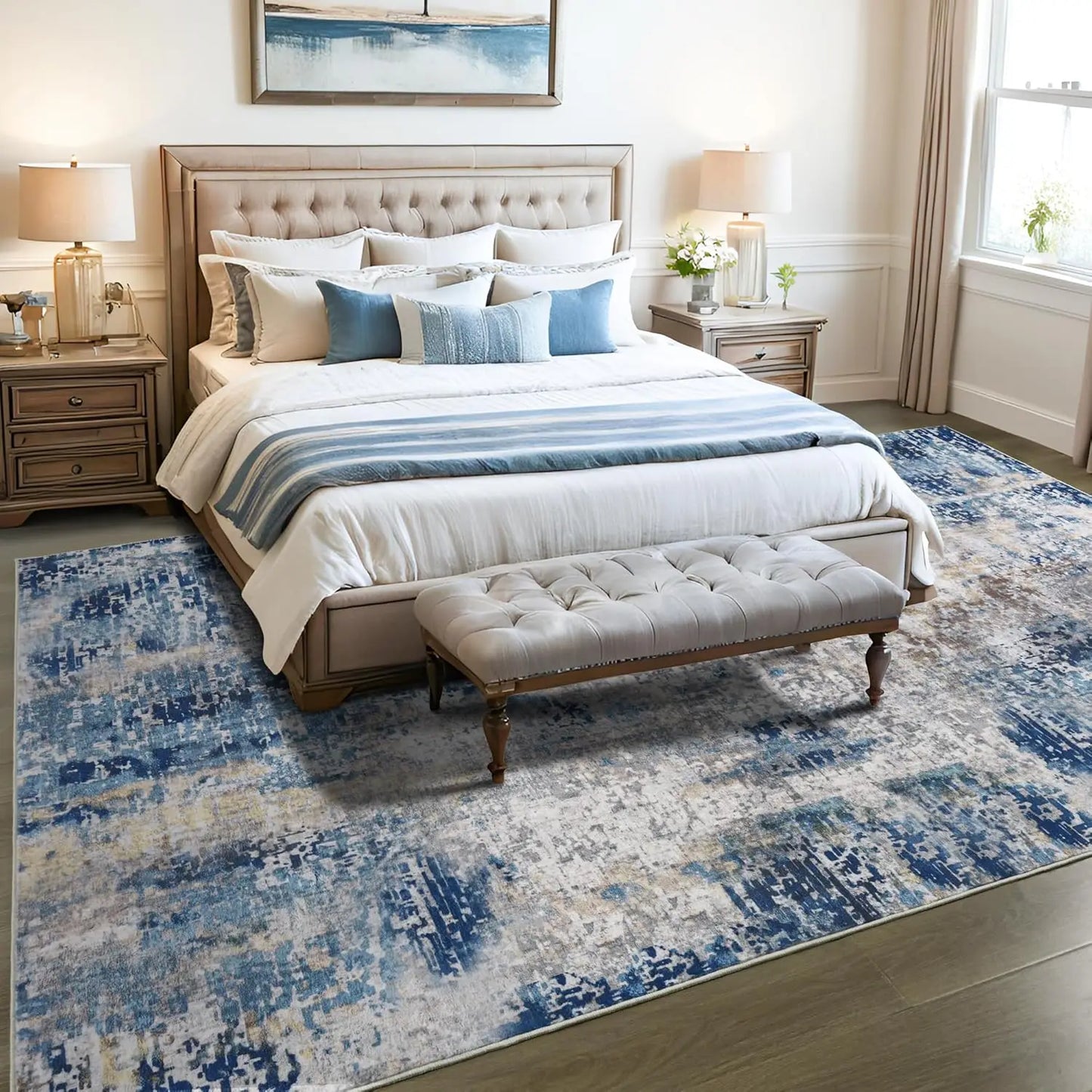 Living Room Area Rugs Soft Large Modern Abstract Boho Vintage Machine Washable Non Slip Carpet Low Pile Rug