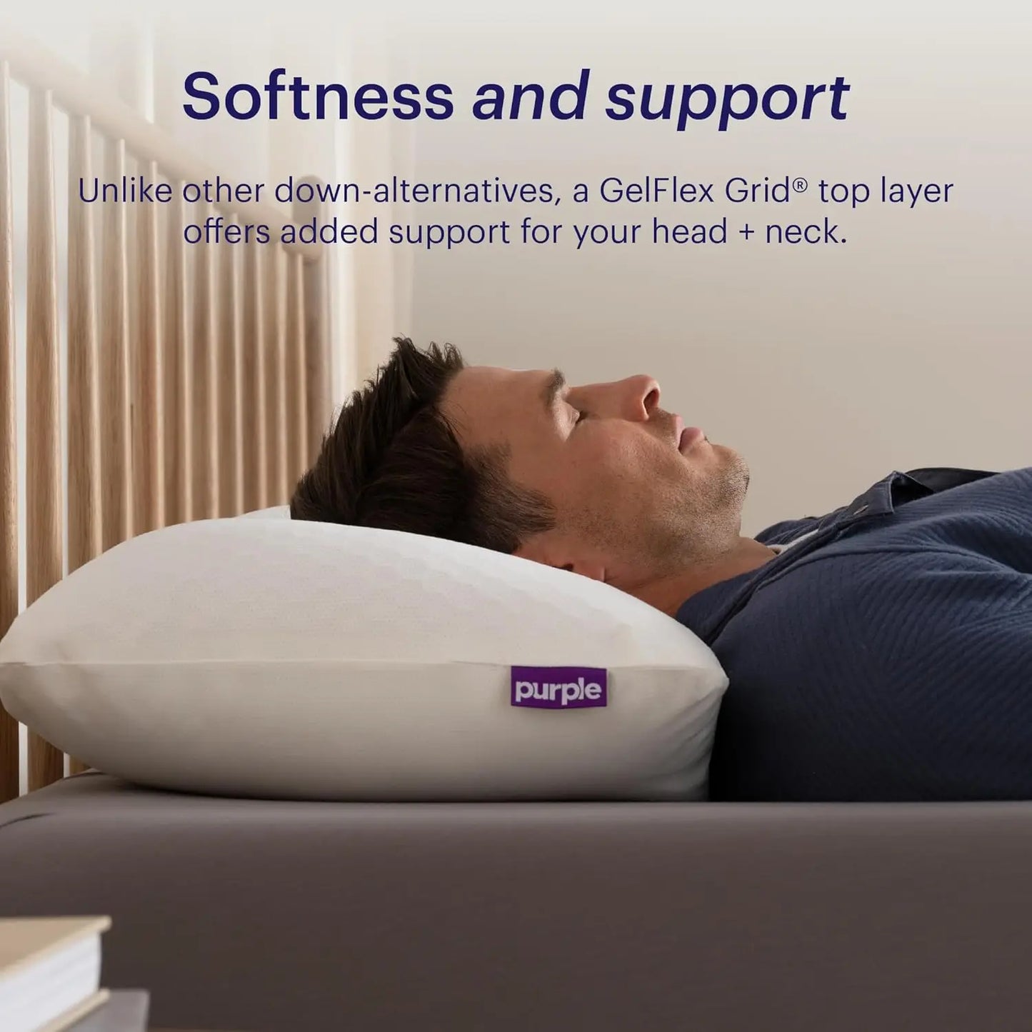 Purple Grid Pillow For Side Sleepers Soft Support Breathable Cover Standard Size