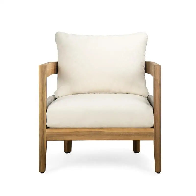 Porto Outdoor Chair And Travertine Side Table Set In Teak Beige Finish