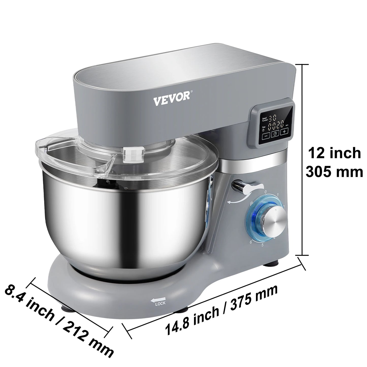 SucceBuy Electric Dough Mixer Stand Mixer with 6 Speeds LCD Touch Screen Timing 5.8 Quart Stainless Steel Bowl Dough Hook Flat Beater