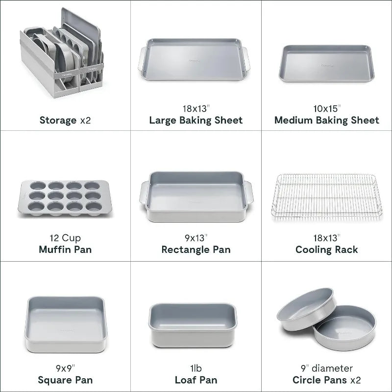 Caraway Nonstick Ceramic Bakeware Baking Sheets Assorted Baking Pans Cooling Rack Storage