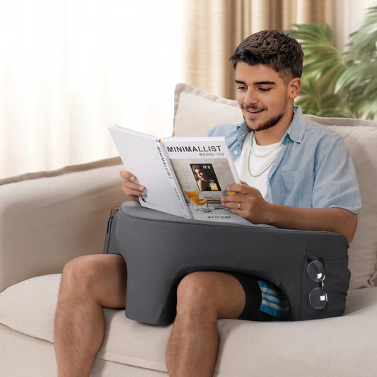 Gaming Reading Pillow Ergonomic Soft Memory Foam Three Legs Bed Arm Rest Pillow for Couch Car Floor Grey