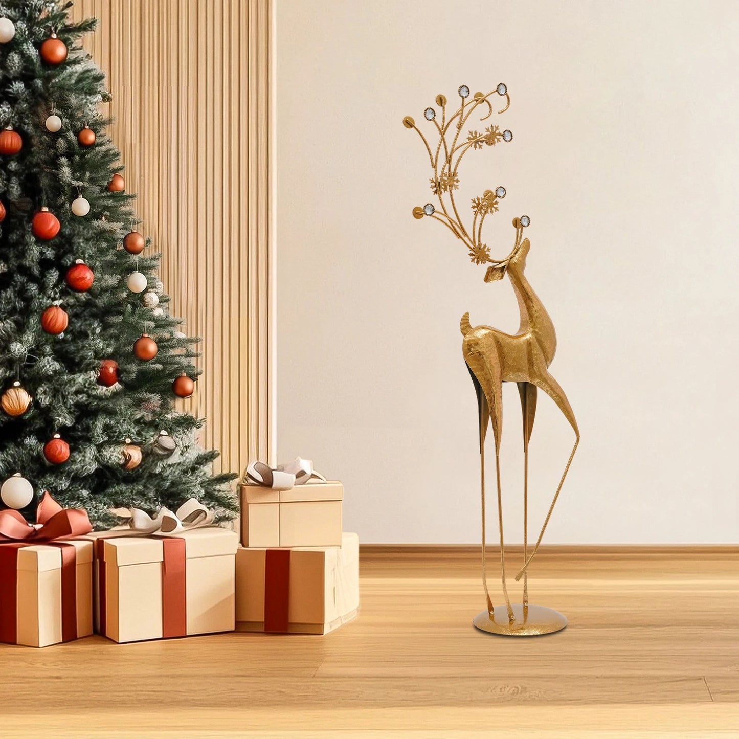 House Studio Gold Reindeer Statue Christmas Decor Indoor