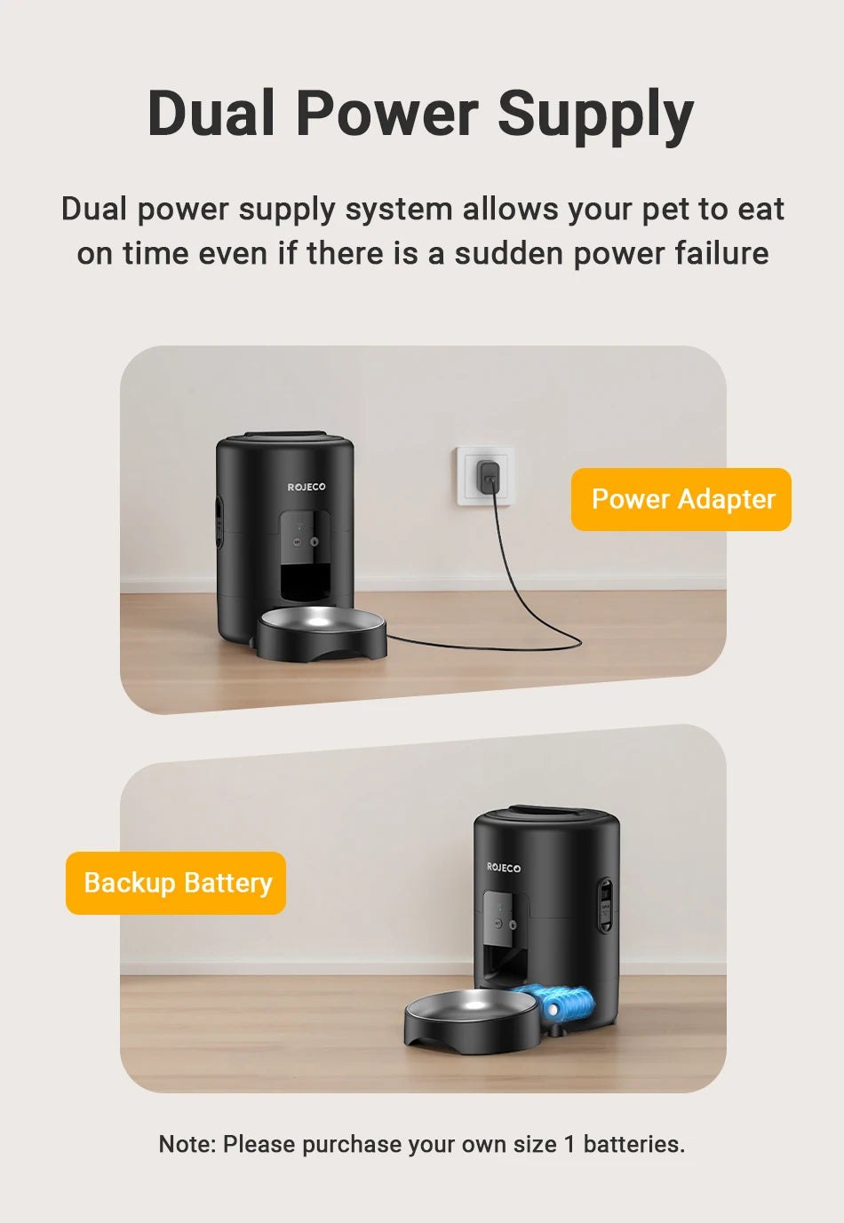 ROJECO 2L Smart Cat Feeder With WiFi App Remote Control