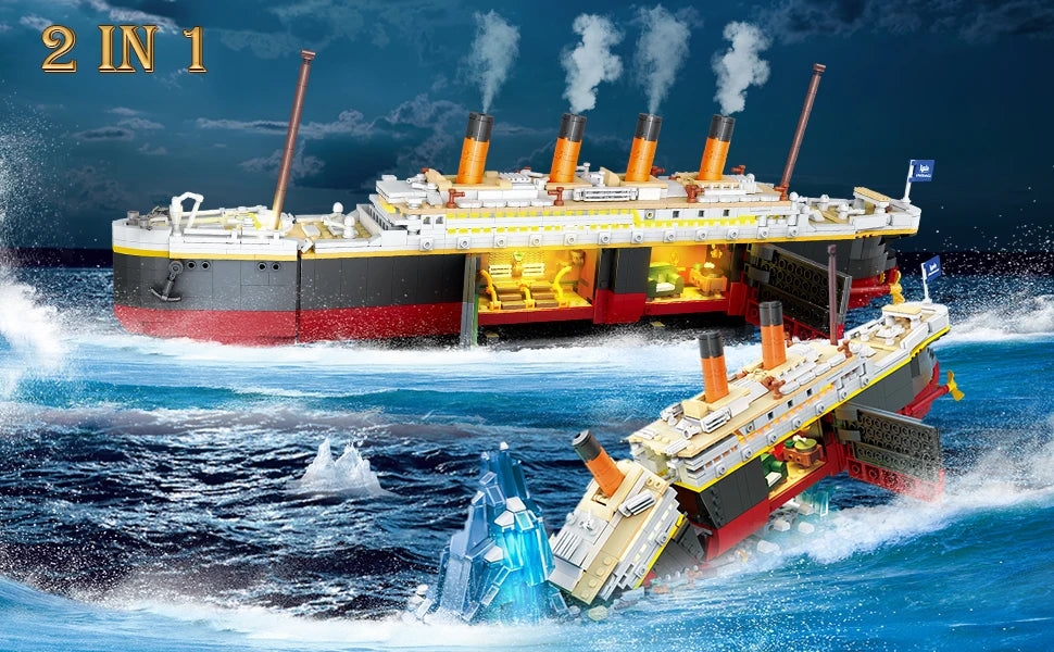 Titanic Building Set With LED 2 In 1 Ship Model And Glacier Display Stand