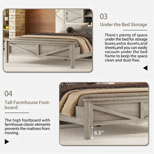 3 Piece Farmhouse Bedroom Set Queen Platform Bed Headboard Storage And Charging