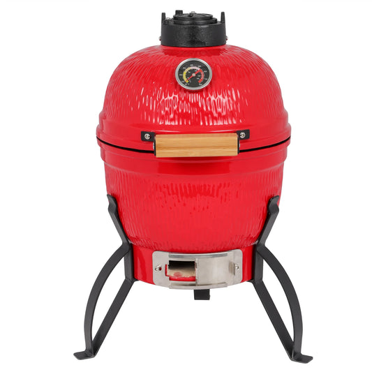 Round Kamado Charcoal Grill 13 Inch Ceramic Asador Orange Outdoor Barbecue