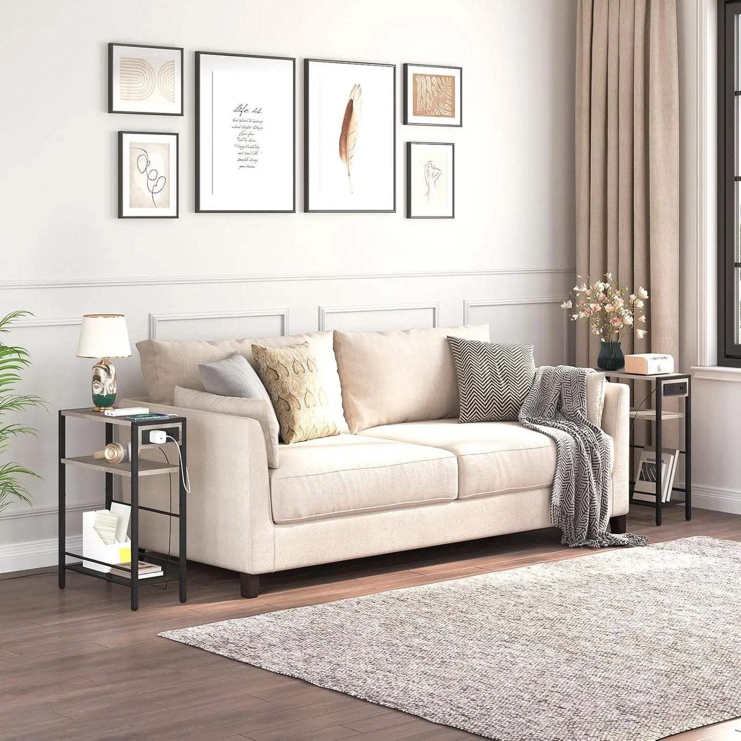 Small Narrow Side Table With Charging Station Set Of 2