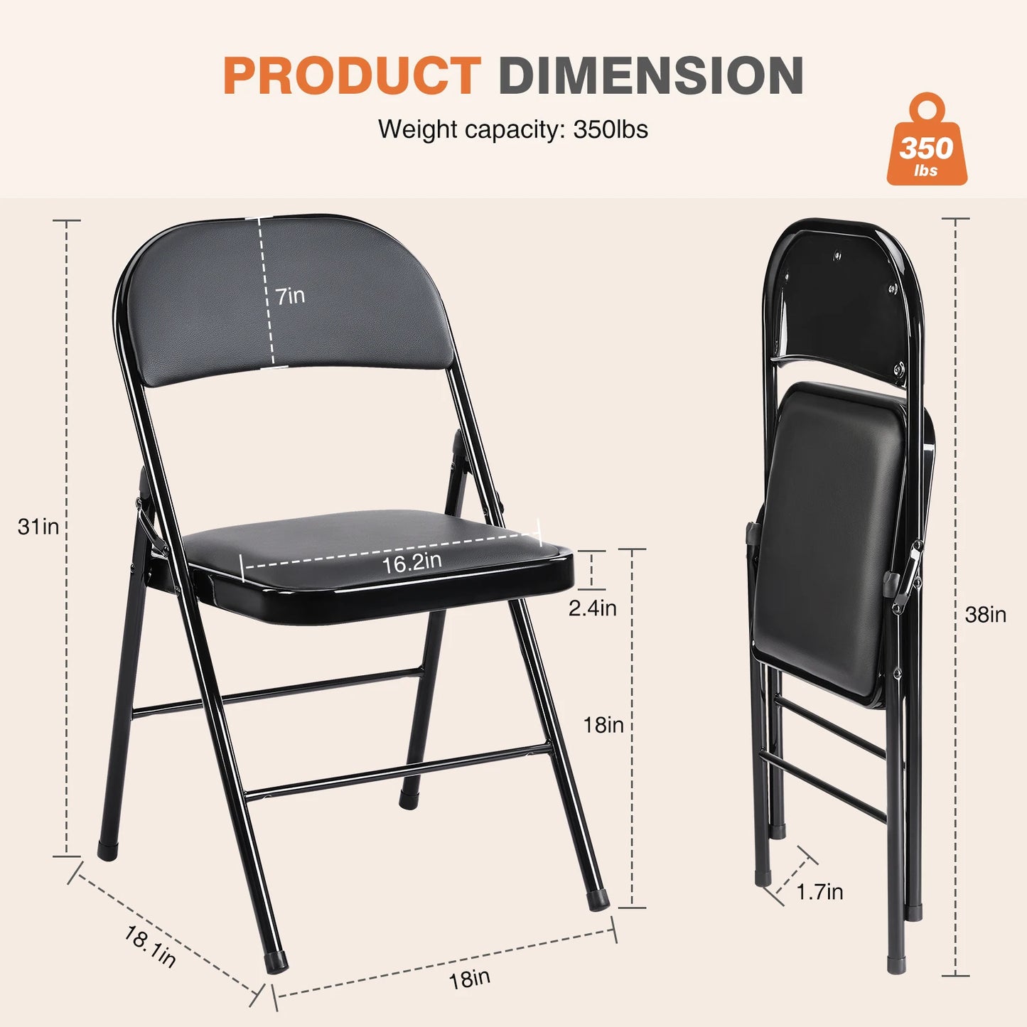 JHK Faux Leather Padded Folding Chair 4 Pack Chairs