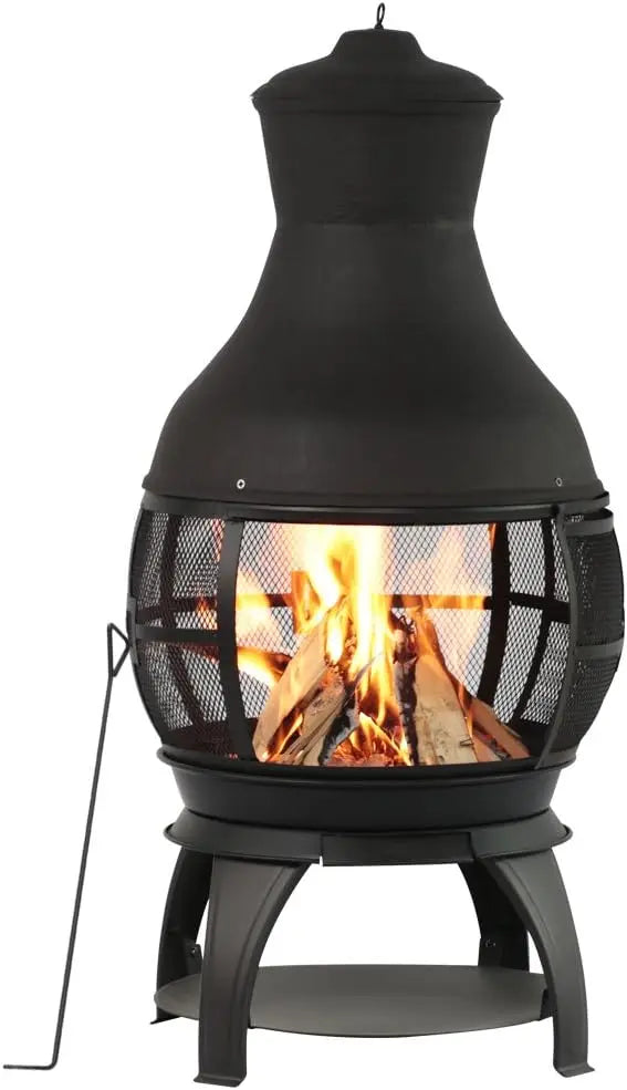 Wood Burning Fire Pit Chiminea Cast Iron Brown Black