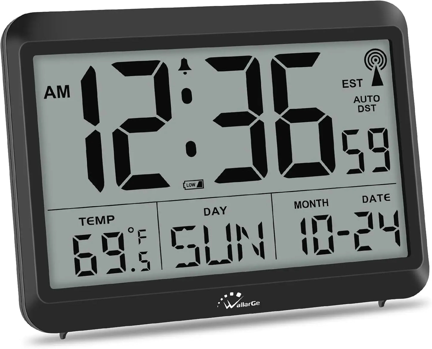 Atomic Digital Wall Clock With AutoSet Time Large Display Temp 4 Time Zones DST