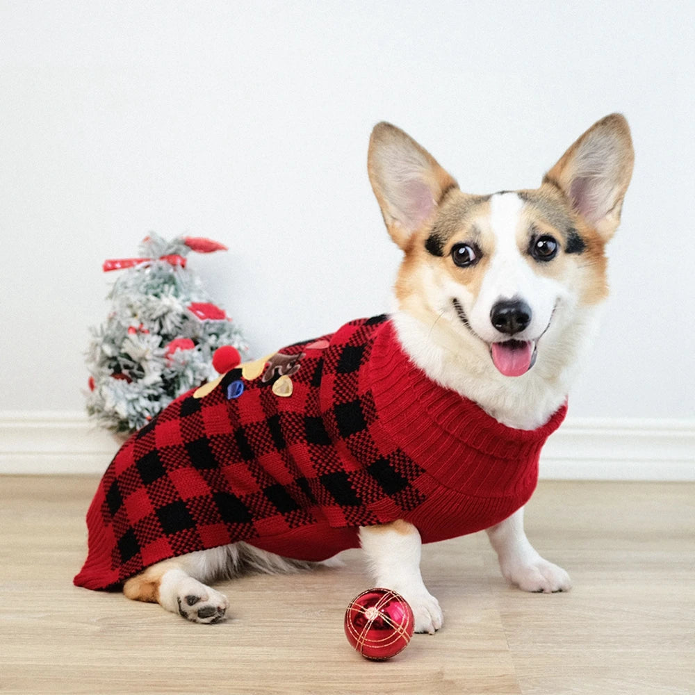 Plaid Turtleneck Knit Dog Sweater For Small Medium Dogs Christmas Winter Coat