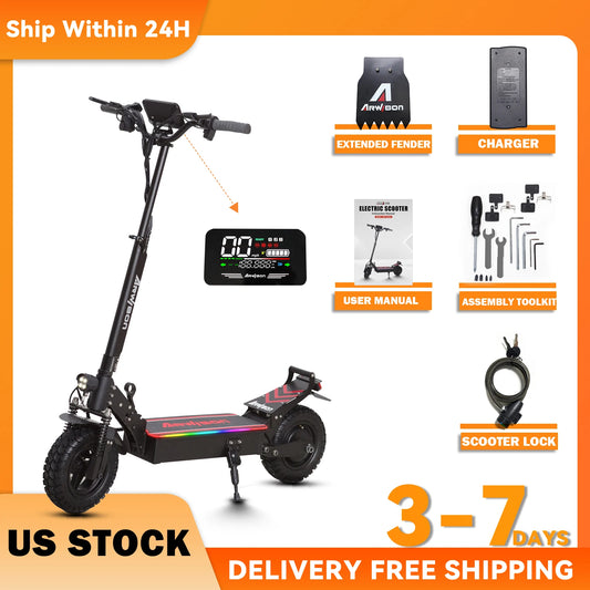Arwibon Q30 Adult Electric Scooter 2500W Motor Top Speed 30MPH 48V 16AH 11 Inch Off Road Tires Sport Commuter Folding EScooter