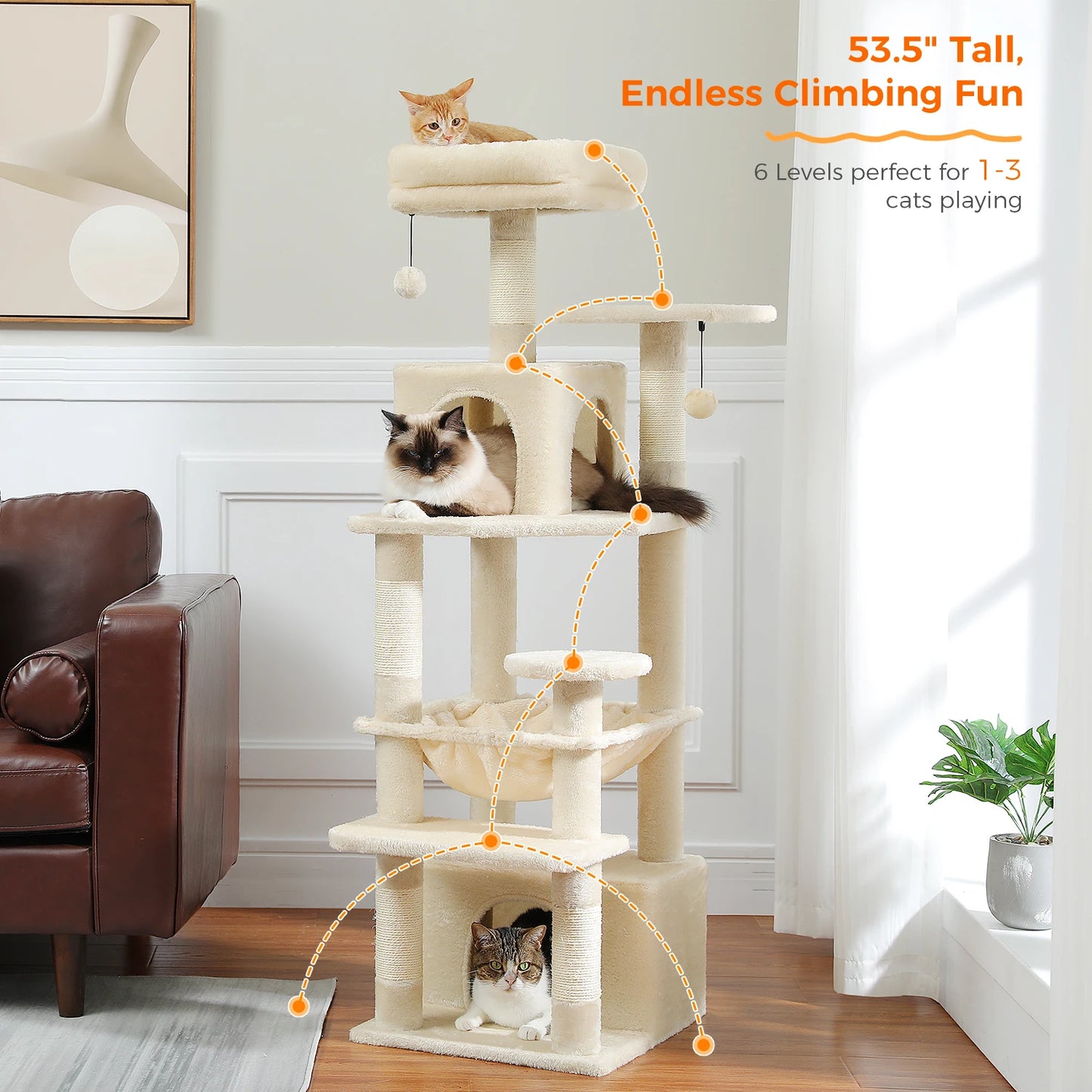 Large Cat Tree Tower Indoor Cats With Sisal Posts Hammock