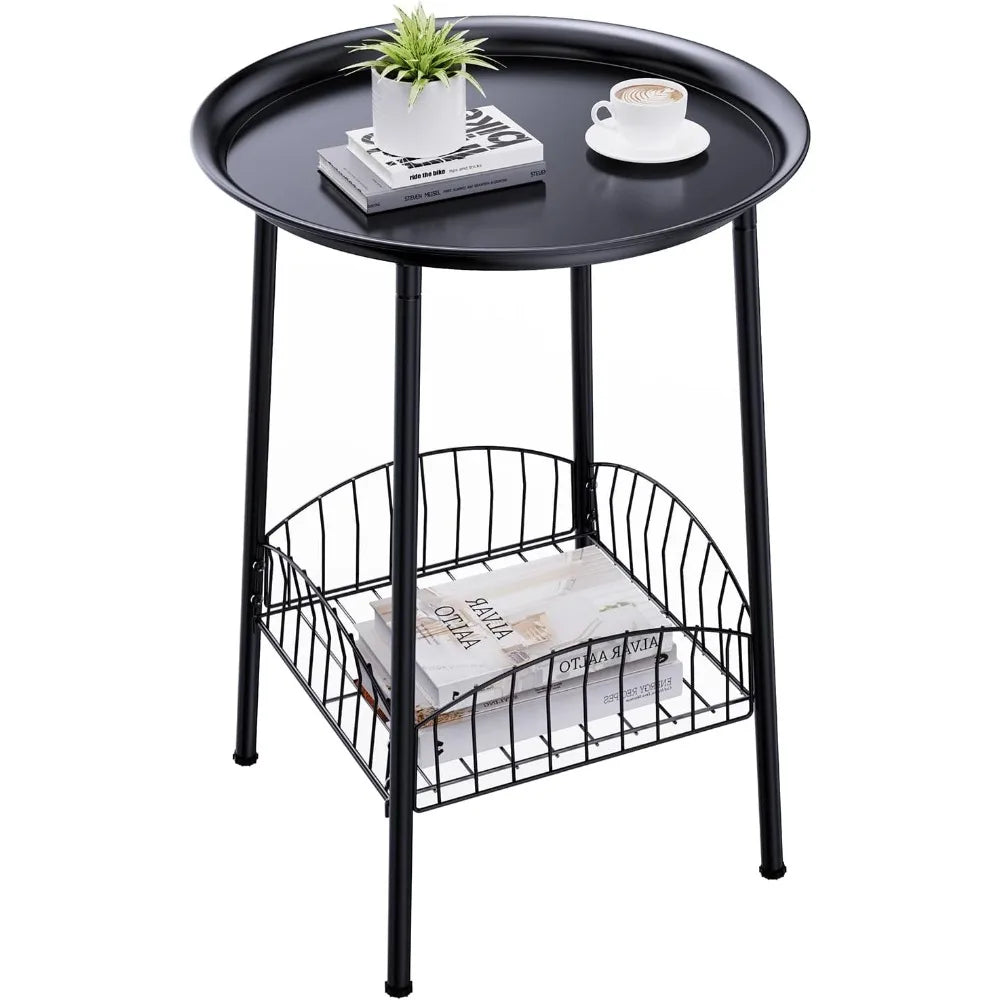Outdoor Bamboo 2 Tier Side Table Weather Resistant Patio End Table