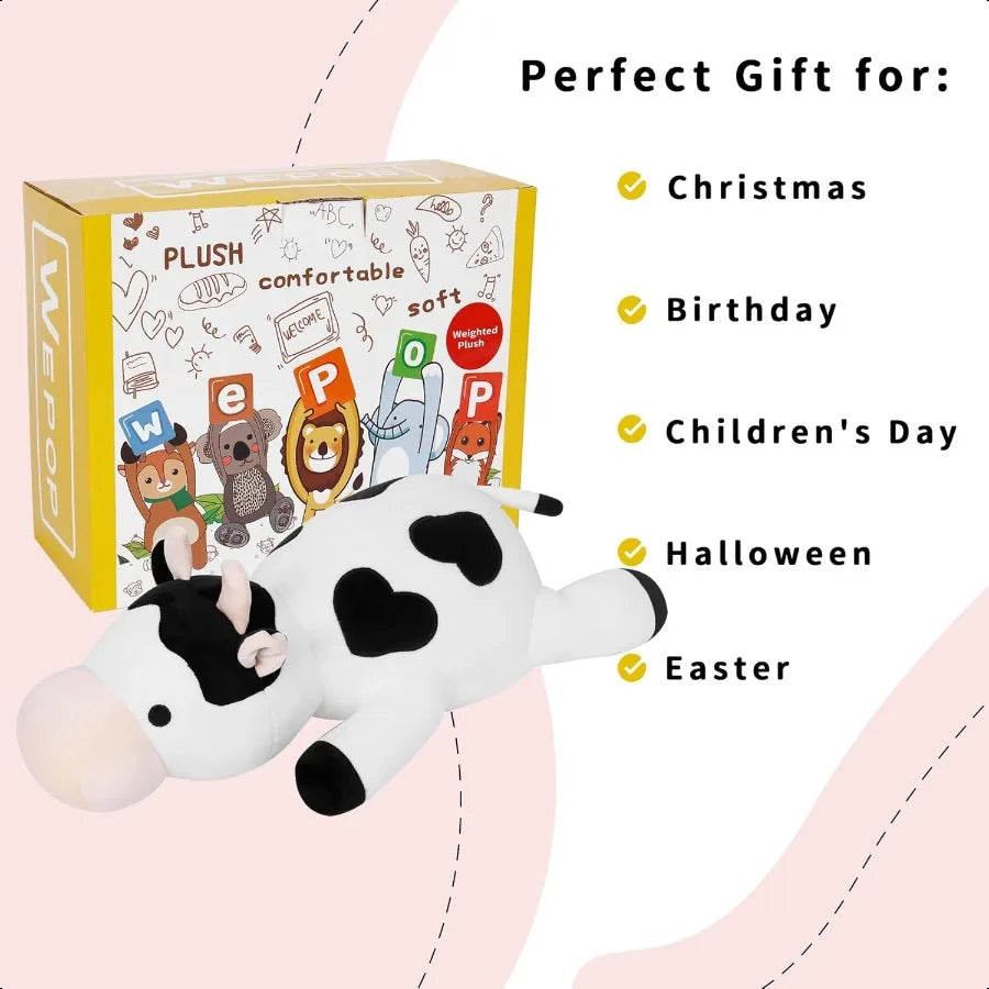 Milk Cow Weighted Plush 24 Inch 4.2 Pounds Weighted Stuffed Animal Cute Cow Plush Doll Throw Pillow Birthday Gift for Adults