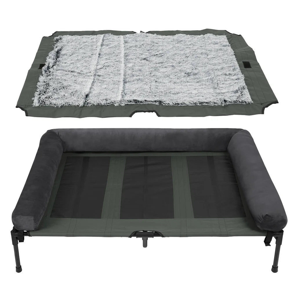 XXL Outdoor Raised Dog Bed With Cooling Breathable Mat And Plush Mat