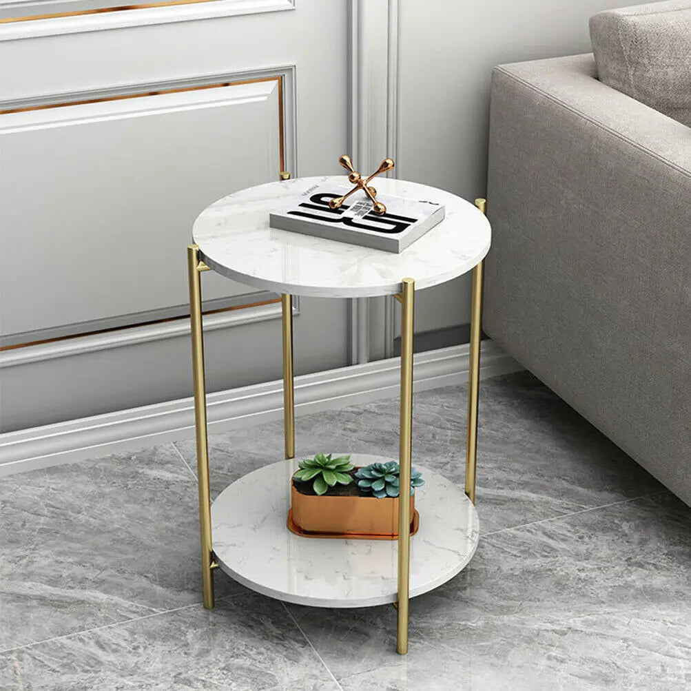 Two Tier Round Coffee End Tables Sofa Side Table Plant Stand