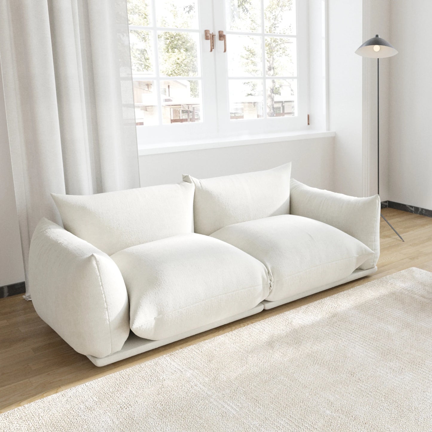 Love Seat Chenille Couch Mid Century Sofa 77 Inch Deep Seat For Small Spaces