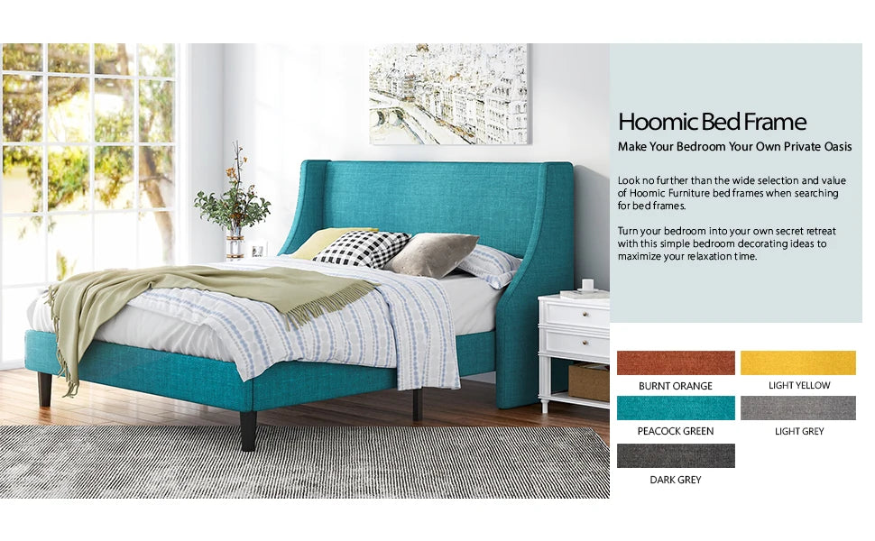 HOOMIC Fabric Upholstered Wingback Platform Bed with Headboard and Wood Slats