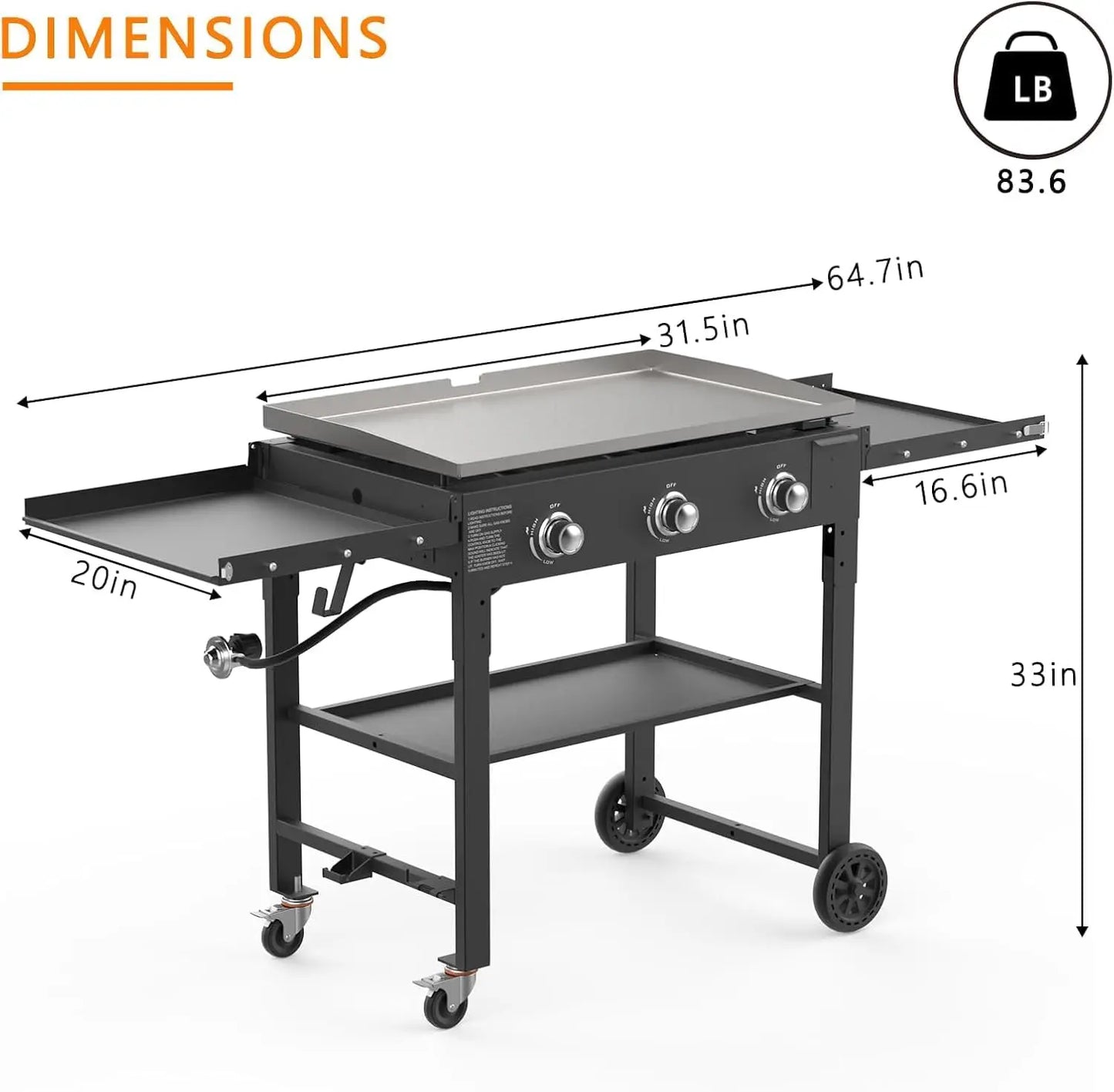 Foldable Gas Griddle 31.5 Inch Propane Grill 45000 BTU