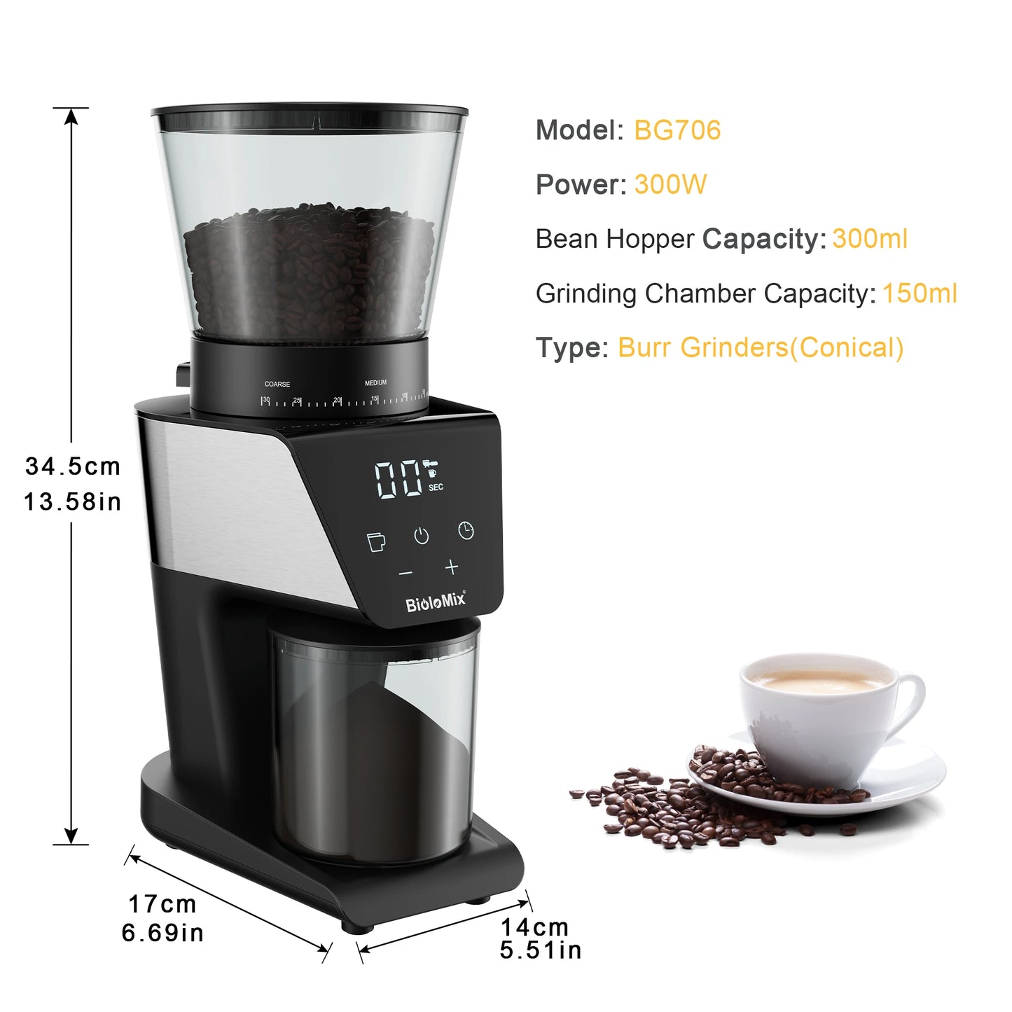 BioloMix 20 Bar Semi Automatic Powder Coffee Machine with Milk Steam Frother for Espresso Cappuccino Latte and Mocha