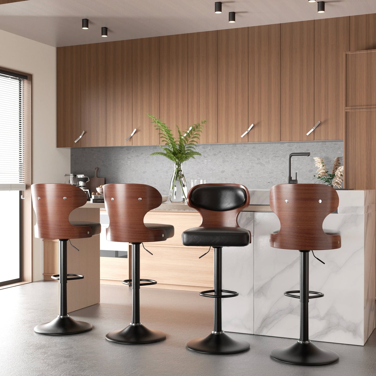 Bar Stool Set 2Pcs With Backrest Soft Cushion Dining Chair