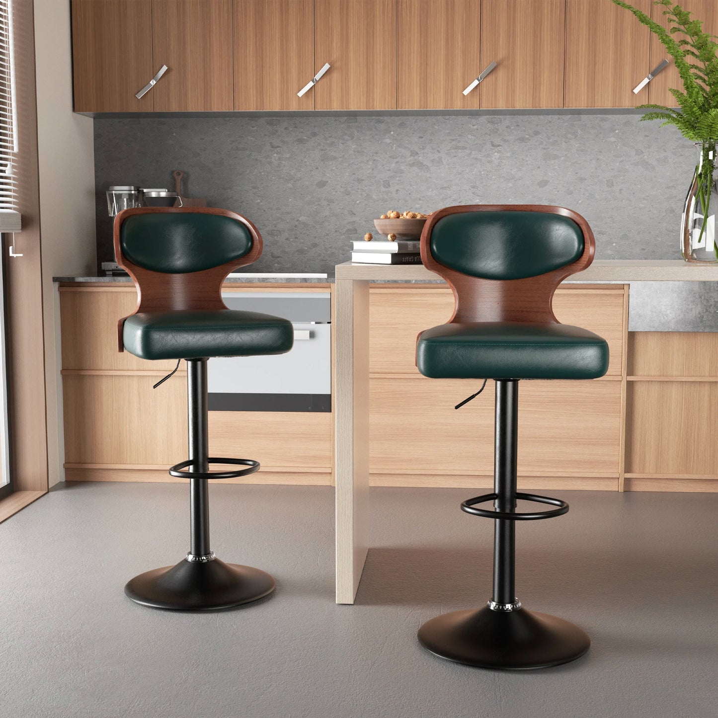 Bar Stool Set 2Pcs Swivel Backrest PU Leather Cushioned