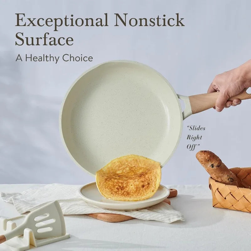 22 Pcs Non Stick Non Toxic Ceramic Cookware Set with Lids Cream White Granite Induction Compatible Pots and Pans